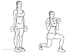 Reverse lunges with biceps curl