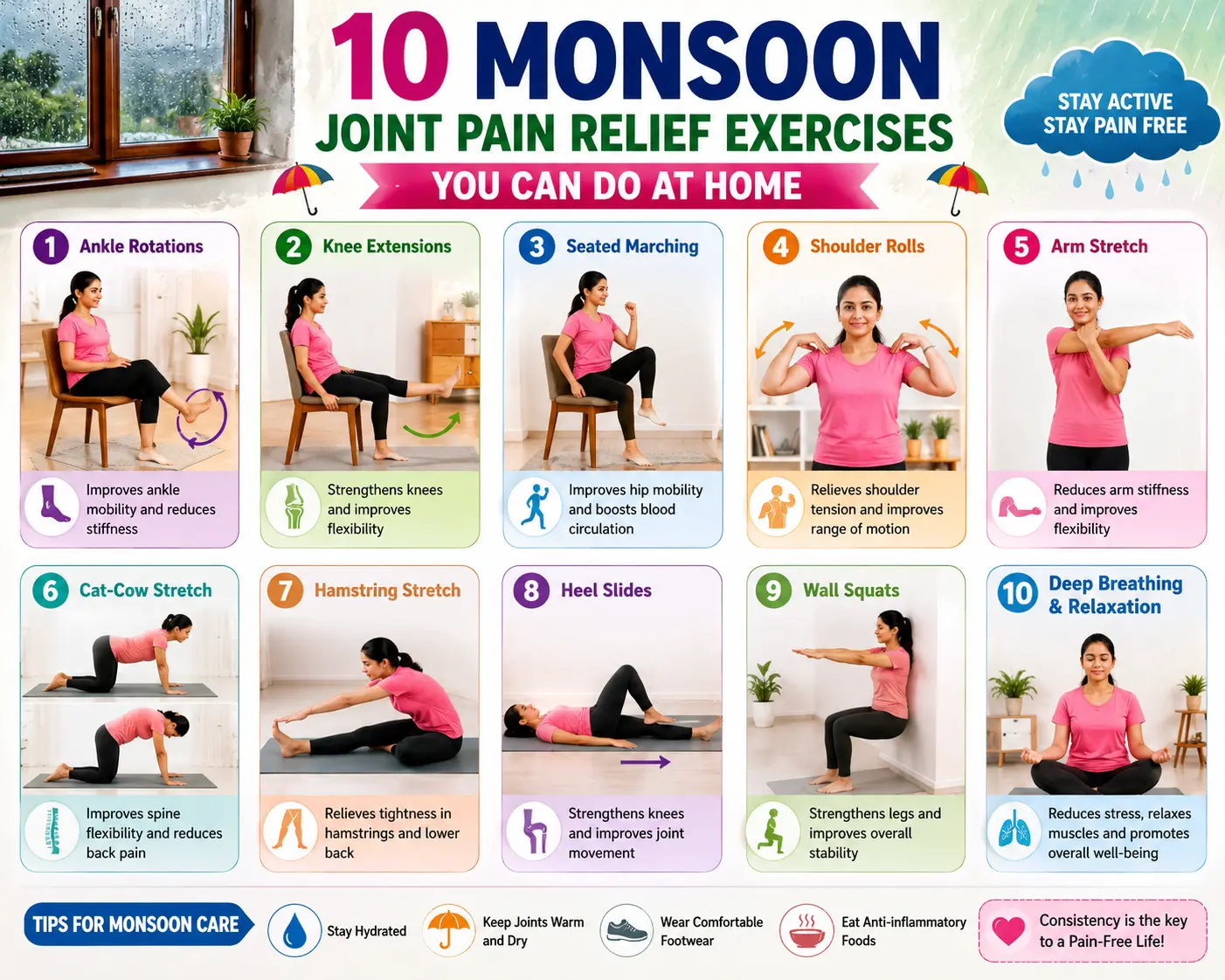 10 Monsoon Joint Pain Relief Exercises You Can Do at Home