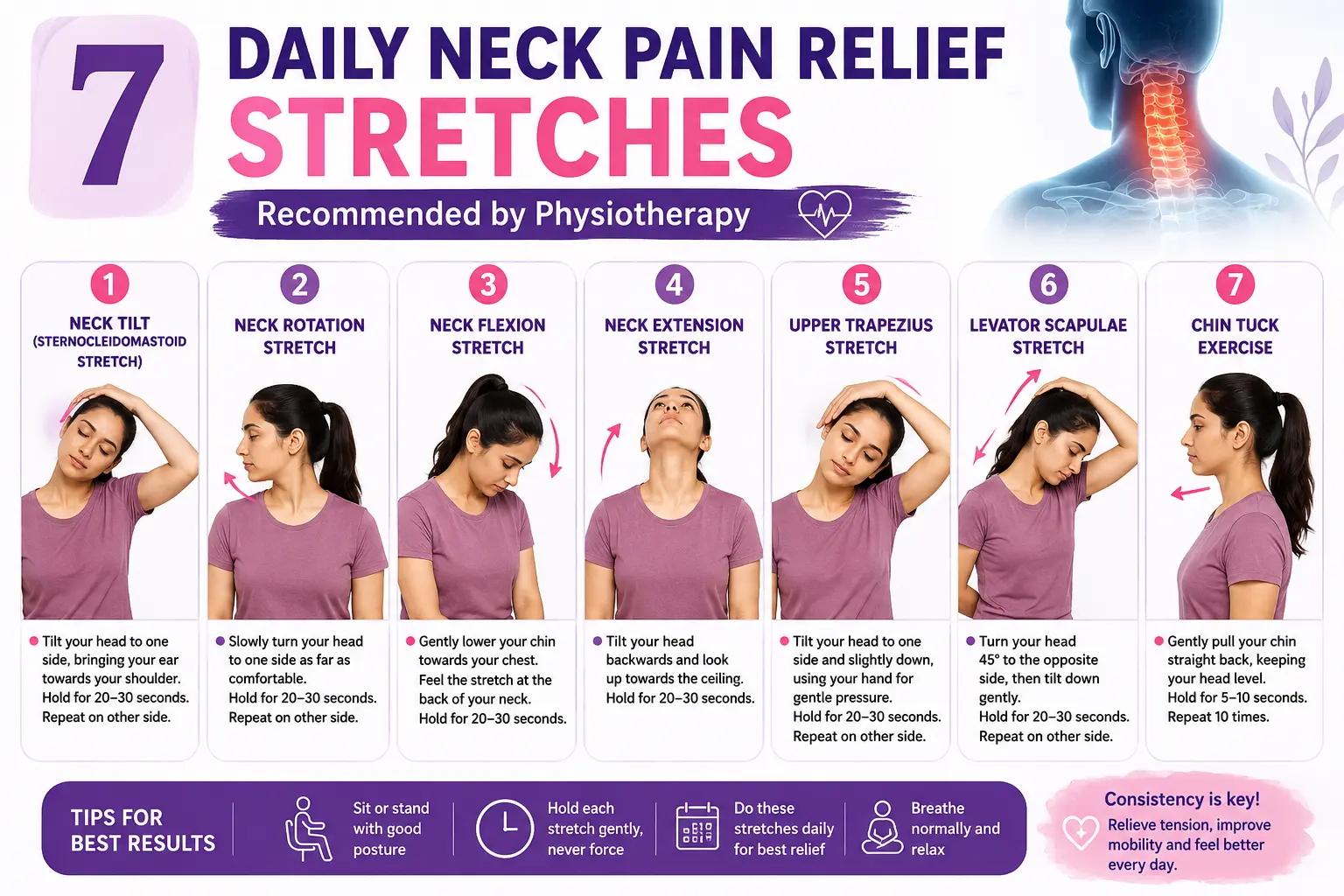 7 Daily Neck Pain Relief Stretches Recommended by Physiotherapy image